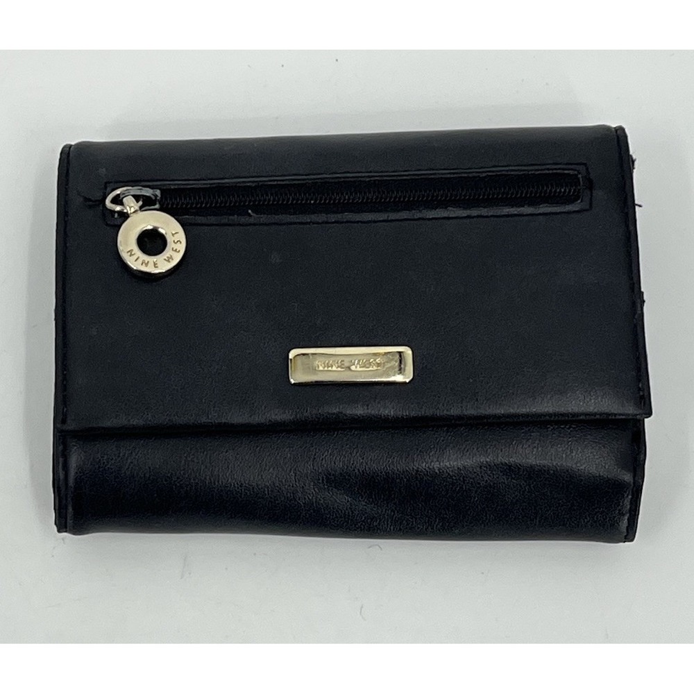 Vintage Women's Nine West Black Tri-fold Leather Wallet Y2K